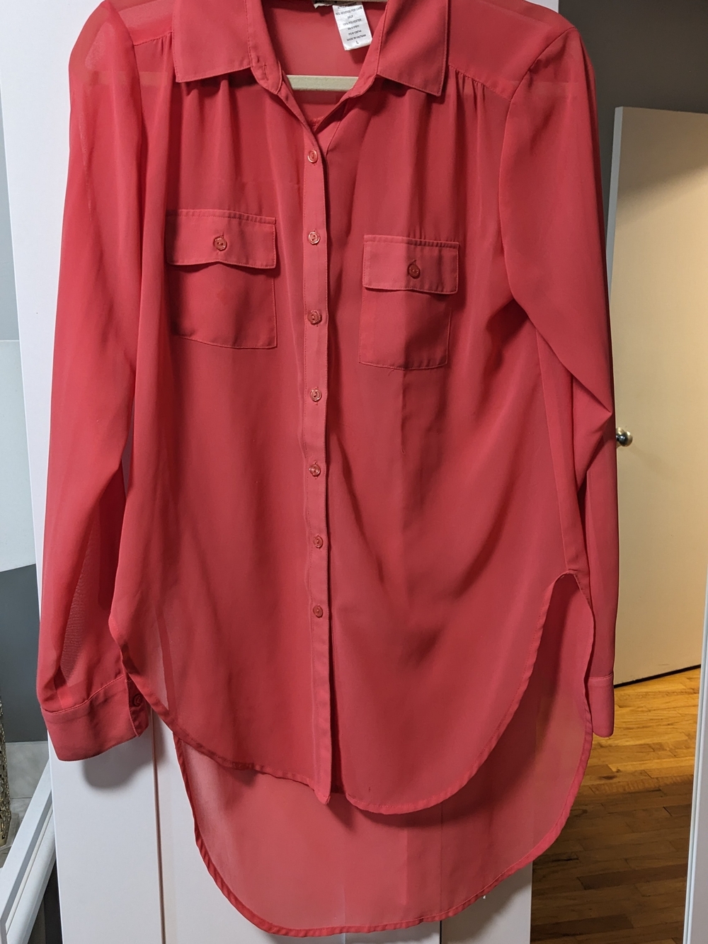 Vintage Coral Button-Front Blouse